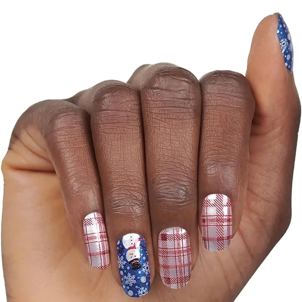 Festive Plaid and Snowman Nail Wraps